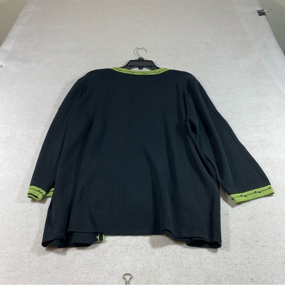 Finite Open Black Cardigan Green Ivy Leaf Trim Woman XXL Sweater Top Lon… - Picture 9 of 9